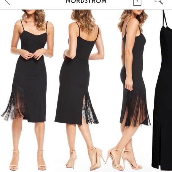NEW Dress the Population Rory black fringe midi dress size XS - Picture 2 of 9